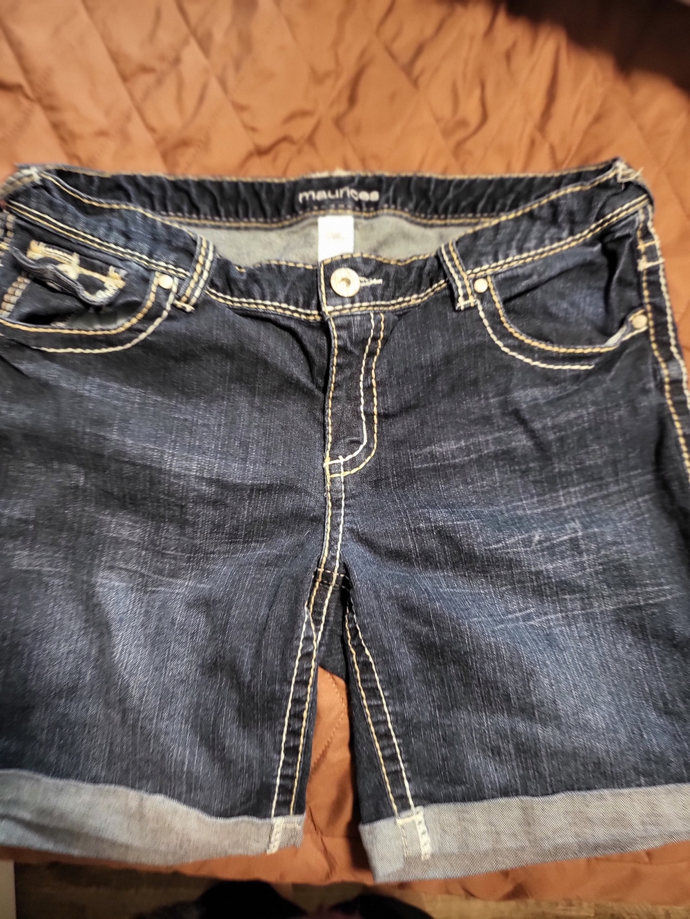 Maurices Dark Blue Boyfriend Denim Shorts with Contrast Stitching